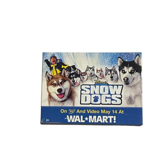 Vtg Pinback Button Rectangular Snow Dogs Wal-Mart! Flare Nostalgic Collectible - Picture 1 of 3